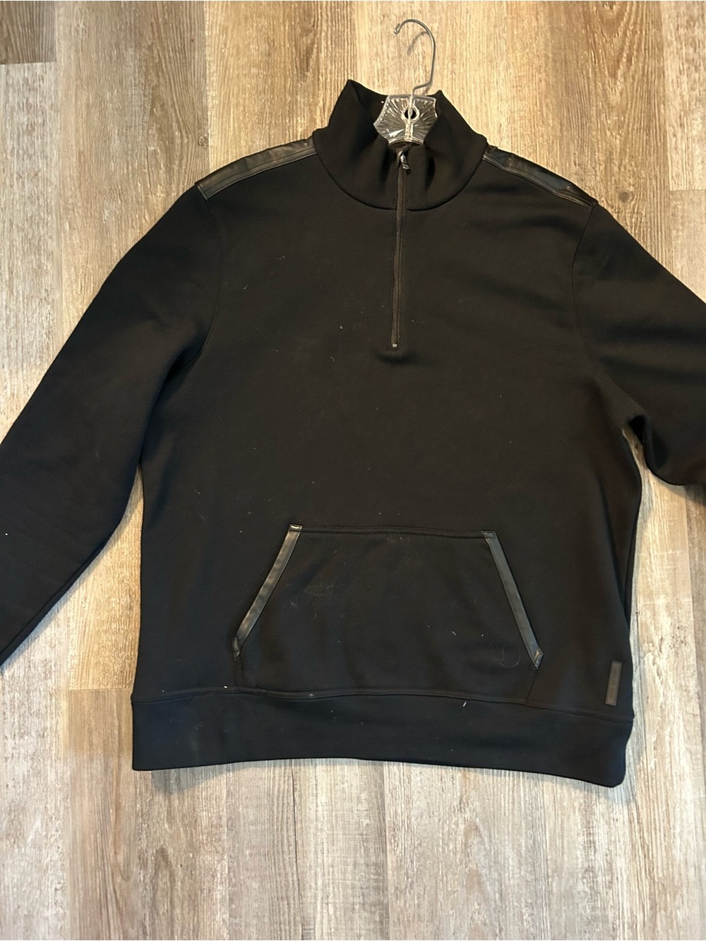 Michael Kors Black Half-Zip Sweatshirt with Leather Trim